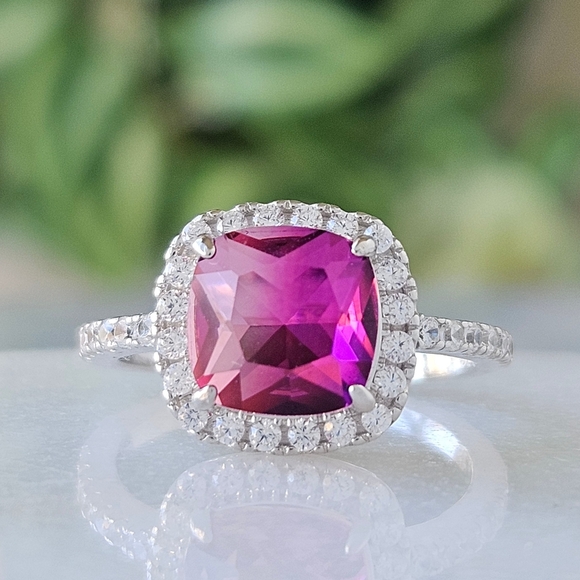 Pink Topaz Cushion Square Gemstone Ring, 925 Sterling Silver Charmed Aroma - Picture 7 of 9